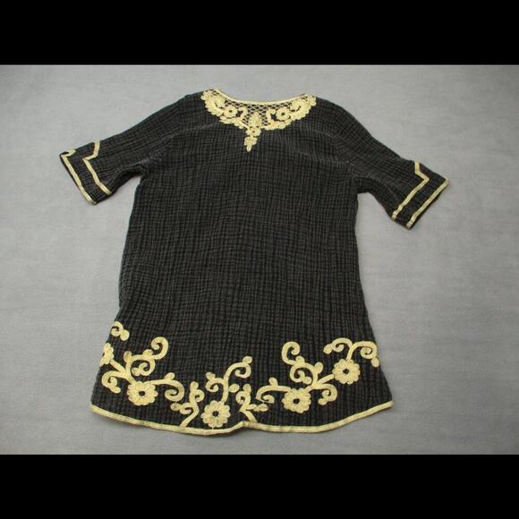 Soft Surroundings Sahara M black + Gold gauze collection short sleeve boho top - Picture 7 of 9